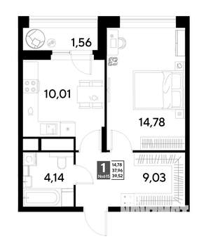 1-к квартира, строящийся дом, 40м2, 25/25 этаж