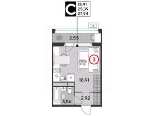 Студия квартира, вторичка, 28м2, 17/25 этаж