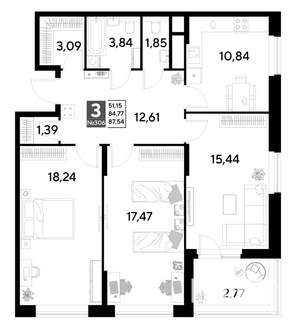 3-к квартира, строящийся дом, 88м2, 25/25 этаж