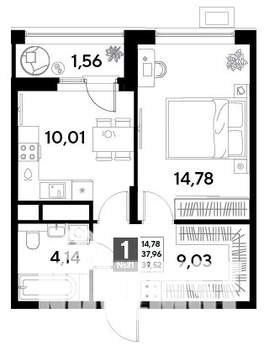 1-к квартира, строящийся дом, 40м2, 4/25 этаж