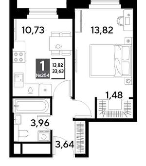 1-к квартира, вторичка, 34м2, 23/25 этаж