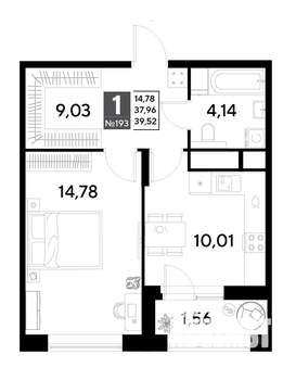 1-к квартира, строящийся дом, 40м2, 16/25 этаж