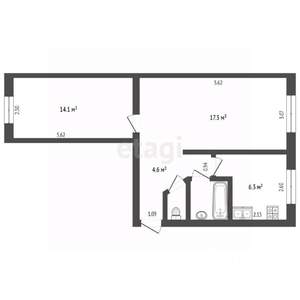 2-к квартира, вторичка, 45м2, 1/5 этаж