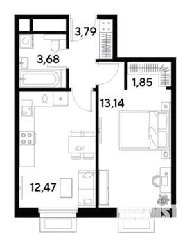 1-к квартира, вторичка, 35м2, 14/25 этаж