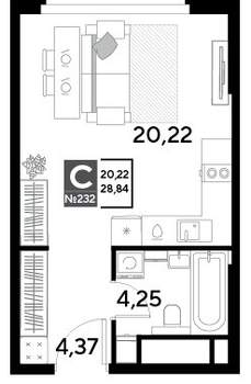 Студия квартира, вторичка, 29м2, 21/25 этаж