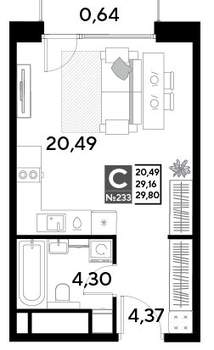 Студия квартира, строящийся дом, 30м2, 21/25 этаж