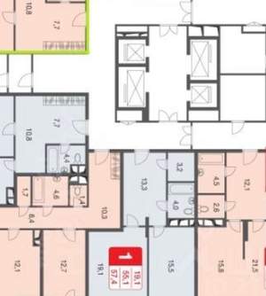 1-к квартира, вторичка, 56м2, 15/25 этаж