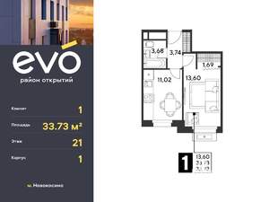 1-к квартира, вторичка, 34м2, 21/25 этаж