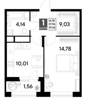 1-к квартира, строящийся дом, 40м2, 24/25 этаж