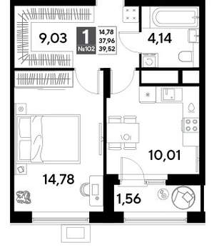 1-к квартира, вторичка, 40м2, 9/25 этаж