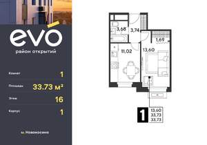 1-к квартира, вторичка, 34м2, 16/25 этаж