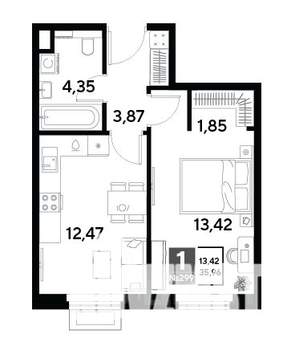 1-к квартира, строящийся дом, 36м2, 2/25 этаж