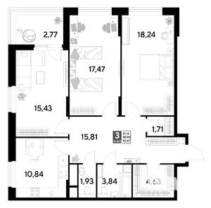 3-к квартира, строящийся дом, 93м2, 6/25 этаж