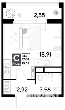 Студия квартира, строящийся дом, 28м2, 22/25 этаж