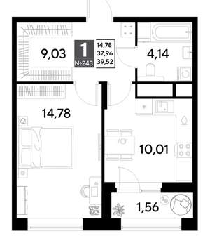1-к квартира, строящийся дом, 40м2, 20/25 этаж
