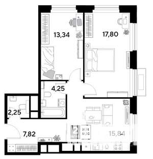 2-к квартира, строящийся дом, 61м2, 14/25 этаж