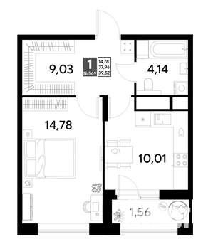1-к квартира, строящийся дом, 40м2, 21/25 этаж