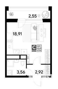Студия квартира, строящийся дом, 28м2, 17/25 этаж