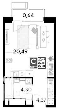 Студия квартира, строящийся дом, 30м2, 14/25 этаж