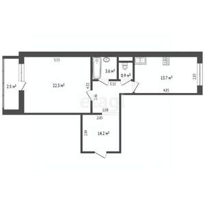 1-к квартира, вторичка, 55м2, 4/17 этаж