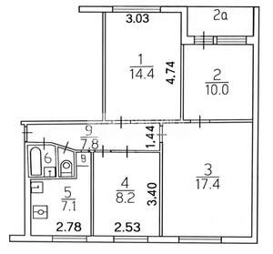 4-к квартира, вторичка, 69м2, 9/9 этаж