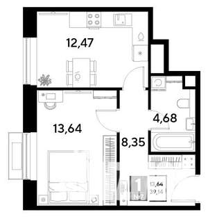 1-к квартира, строящийся дом, 39м2, 2/25 этаж