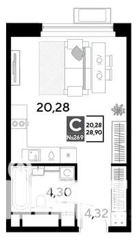 Студия квартира, строящийся дом, 29м2, 24/25 этаж
