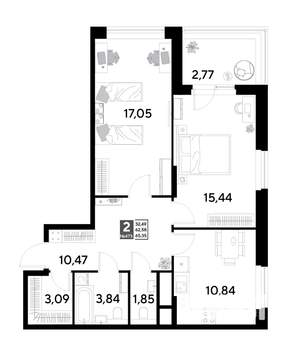 2-к квартира, строящийся дом, 65м2, 14/25 этаж