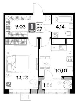 1-к квартира, строящийся дом, 40м2, 18/25 этаж