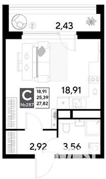 Студия квартира, строящийся дом, 28м2, 24/25 этаж