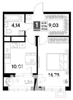 1-к квартира, строящийся дом, 40м2, 20/25 этаж
