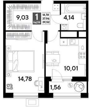 1-к квартира, вторичка, 40м2, 18/25 этаж