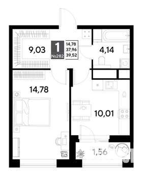 1-к квартира, строящийся дом, 40м2, 23/25 этаж