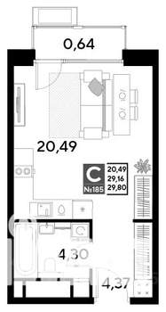 Студия квартира, строящийся дом, 30м2, 17/25 этаж
