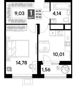 1-к квартира, вторичка, 40м2, 22/25 этаж