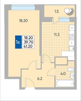 1-к квартира, сданный дом, 42м2, 5/20 этаж