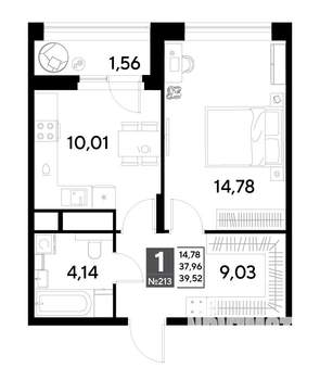 1-к квартира, строящийся дом, 40м2, 18/25 этаж