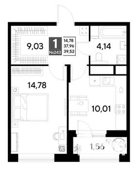 1-к квартира, строящийся дом, 40м2, 20/25 этаж