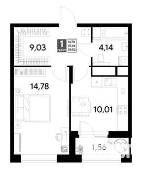 1-к квартира, строящийся дом, 40м2, 23/25 этаж