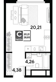 Студия квартира, вторичка, 29м2, 24/25 этаж