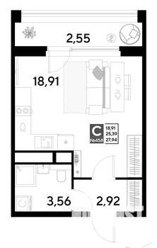 Студия квартира, строящийся дом, 28м2, 13/25 этаж