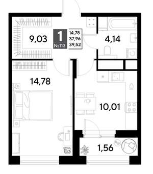 1-к квартира, строящийся дом, 40м2, 10/25 этаж
