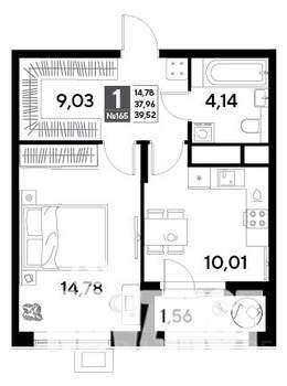 1-к квартира, строящийся дом, 40м2, 14/25 этаж