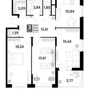 3-к квартира, вторичка, 88м2, 10/25 этаж