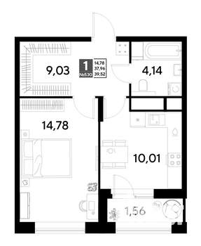 1-к квартира, строящийся дом, 40м2, 18/25 этаж