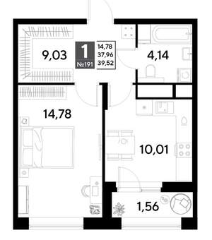 1-к квартира, строящийся дом, 40м2, 16/25 этаж