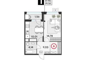 1-к квартира, вторичка, 40м2, 21/25 этаж