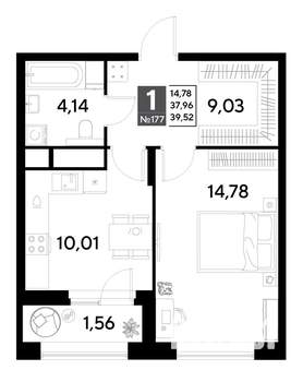 1-к квартира, строящийся дом, 40м2, 15/25 этаж