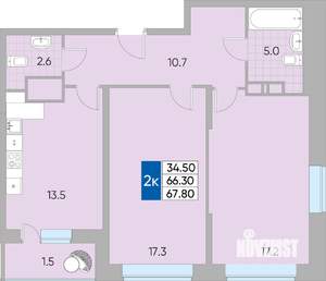 2-к квартира, строящийся дом, 68м2, 4/20 этаж