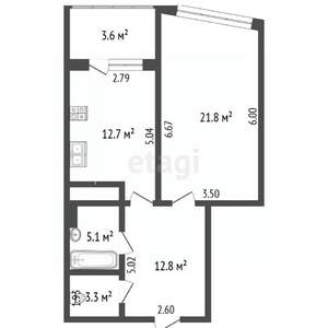 1-к квартира, вторичка, 57м2, 20/25 этаж